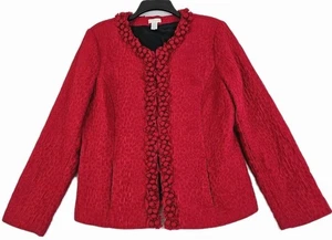 Blazer Chico's ~Mujer 2(L)~ Rojo Tela Texturizada Fiesta a Oficina Usar Chaqueta. - Imagen 1 de 15