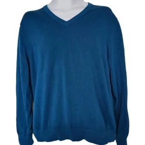 Lands' End Fine Gauge Supima Cotton V Neck Sweater Mens XL Blue Longsleeve - Picture 1 of 6