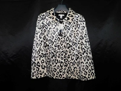 Chico's Size 2 L NWT Leopard Fleece Animal Print Swing Jacket Top Buttons Pocket - Image 1 of 4
