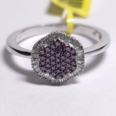 Anillo de plata 925 enchapado en platino con racimo de diamantes púrpura (IR) STS talla 10 Foto 1 de 4