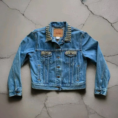 LEVI'S Denim Clásico Camionero Rockstar Metal Tachonado Jeans Chaqueta Unisex Talla M Foto 1 de 4