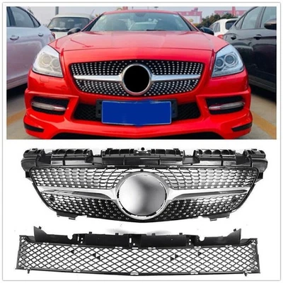 Parrilla de parachoques superior delantera rejilla de malla inferior para Benz R172 SLK200 2012-16 plateada Foto 1 de 4