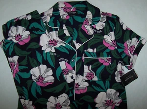 NWT Kate Spade Black/Green/Pink/White TROPICAL FLORAL Knit Cropped Pajama Set M - Picture 1 of 9