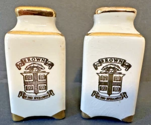 Brown University shield logo salt pepper shakers vintage antique Vintage gold - Picture 1 of 15