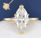 3.04 ct Marquise Cut Moissanite Solitaire Engagement Ring Solid 14K Yellow Gold 