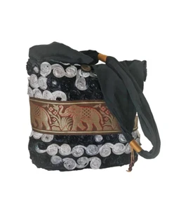 Schultertasche Thai Seide schwarz-weiß  - Bild 1 von 3