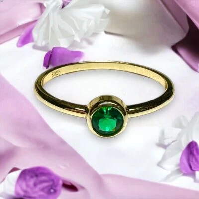 18K Gold Vermeil Lab Made Emerald Ring , May Birthstone, 20th Anniversary - Image 1 of 4