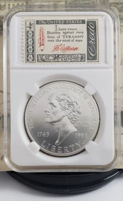 1993-P Thomas Jefferson - Silver Dollar with Vintage Stamps - Very Nice! W17 - Image 1 of 4