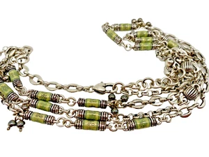 Brighton Long Silver Tone Chain Necklace W/Dangles & Green Enamel Beads 40 - Picture 1 of 10