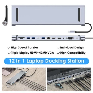 12in1 USB C Docking Station Dual Monitor Type-C USB 3.0 Dock Triple Display# - Afbeelding 1 van 19