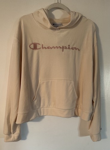 OFF WHITE Felpa con cappuccio Champion donna cropped XL avorio super morbida