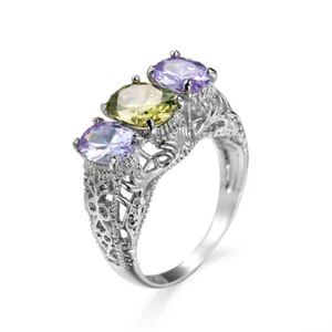18.20 Cts Olive Peridot Purple Amethyst Gemstone Silver Woman Ring Size 6-10 - Picture 1 of 6