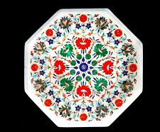 18" Marble Side Table Semi Gemstones Pietra Dura Inlay Art Work