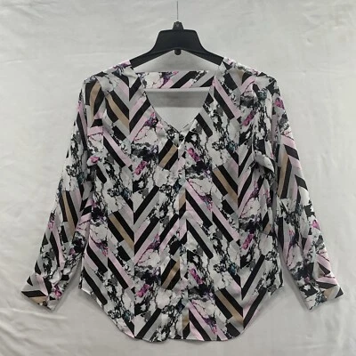 JLO Jennifer Lopez Women Purple Black Casual Long Sleeve Blouse Top Size S - Image 1 of 4