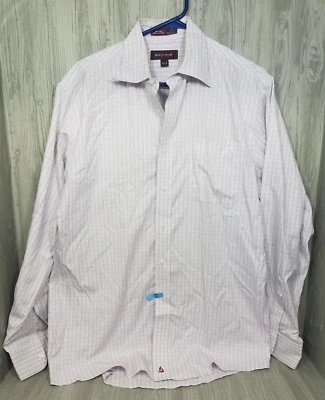 Nordstrom 男式正装衬衫 15 1/2-34 长袖纽扣白色/紫色 #27 — 第 1/4 张图片
