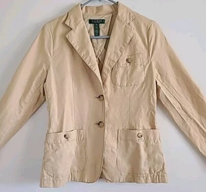 Ralph Lauren Womens Blazer Jacket 6P 2 Button Cotton/ Linen Butter Color - Picture 1 of 11