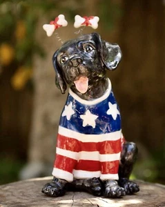 Blue Sky Clayworks American Black Lab Puppy July 4th Figurine NEW 10 Inches - Picture 1 of 7