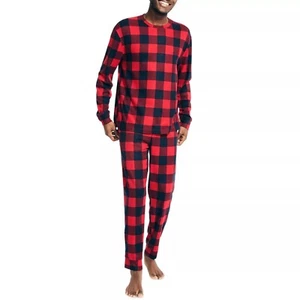 Nautica Men's 2 Piece Relaxed-Fit Waffle-Knit Pajama Set, Red/Navy Check Large - Picture 1 of 5
