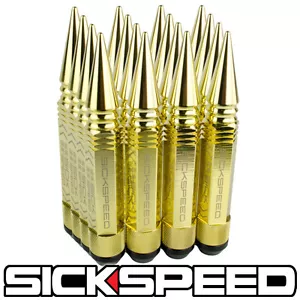 SICKSPEED 16 PC 24K GOLD 5 1/2" LONG SPIKED STEEL LOCKING  LUG NUTS 12X1.5 L16 - Picture 1 of 1