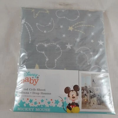 Disney Baby Mickey Mouse Fitted Crib Sheet Celestial Gray & Yellow Lamb's & Ivy - Image 1 of 4