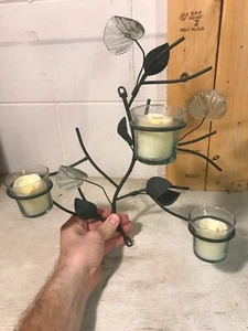 Foliage Floral Metal Wall Sconce Candle Holder W/ Battery Powered Flicker Candle - Picture 1 of 9