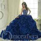Luxury Blue Beaded Organza Ball Quinceanera Dress Sweet 15 Birthday Party Gown