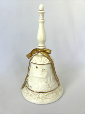 Vintage Off White Porcelain Christmas Dinner Bell Gold Highlights