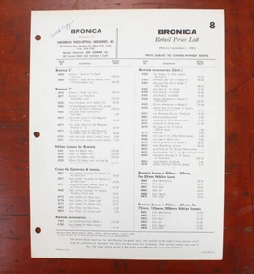 LISTA DE PRECIOS MINORISTAS BRONICA, SEPTIEMBRE 1965/183607 - Imagen 1 de 1