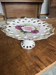 Vintage Lefton Pierced Porcelain Pedestal Plate - Picture 1 of 2