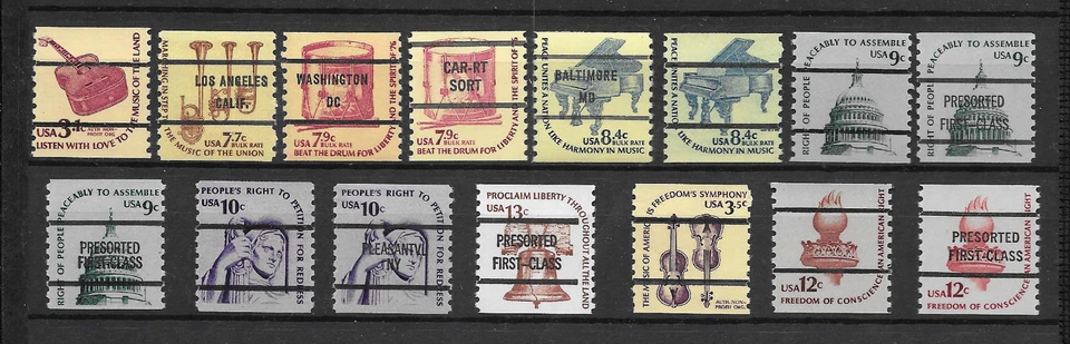 Americana PRECANCELED Coil SIngls NEVER HINGED Lot, 15 Different, F-VF, Cat $101 - Image 1 of 1