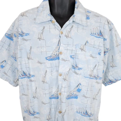 Vintage Sailing Camp Shirt Mens Size Large Blue All Over Print Route 66 Yacht - Image 1 of 4