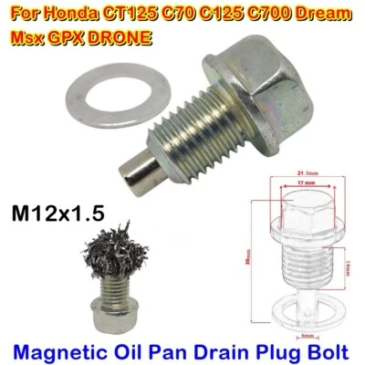 M2 Magnetic Oil Pan Drain Plug Bolt M12x1.5 for Honda CT125 C70 C125 C700 Msx125 - Image 1 of 4