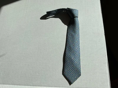 Hermes  100% silk mens tie with blue background with brown & orange turtles - Image 1 of 4