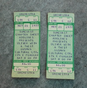 Vintage 1977 Concert Ticket Stub "Oliver" with a Twist Gusman Cultural Ctr Miami - Picture 1 of 2
