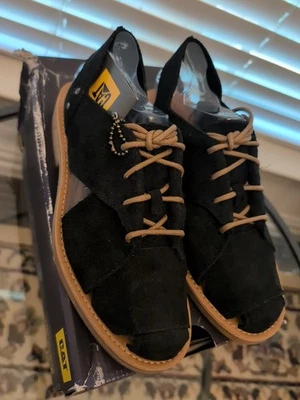 CAT Caterpillar Womens Maren Leather Oxford Shoe with Cutouts, Black, Size 7.5 - Image 1 of 4