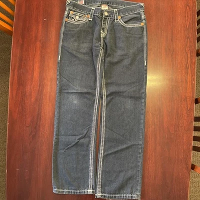 USA! Pantalones de mezclilla True Religion para hombre 36x32 Ricky Super T solapa recta puntada de cuerda Foto 1 de 4