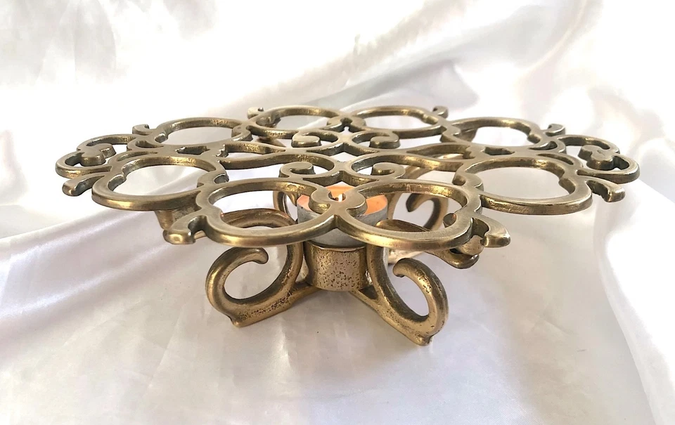 Messing Stövchen Massiv Rechaud Teestövchen Apfel Ornamente - Bild 1 von 4