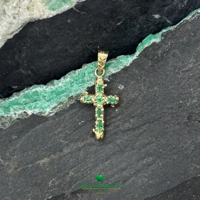 Natural Colombian Emerald Cross Pendant 18K  Yellow Gold Cross Small - Image 1 of 4