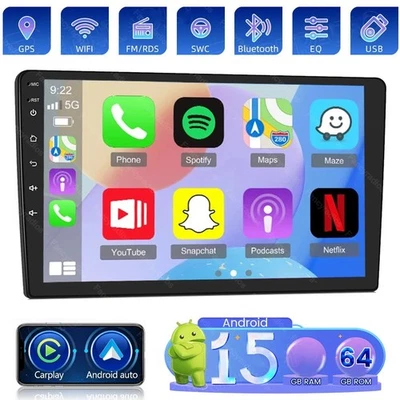 Apple Carplay Android 15 Car Stereo Radio GPS Navi 4+64G Touch Screen MP5 Player - Image 1 of 4