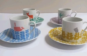 Magpie Mengsel Espresso Cups and Saucers Set Of 4 Animal Theme - Picture 1 of 12