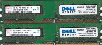 2GB 2x1GB PC2 5300 DDR2-667 HYNIX HYMP112U64CP8-Y5 AB Dell SNPU8622C/1G Ram Kit - Image 1 of 2