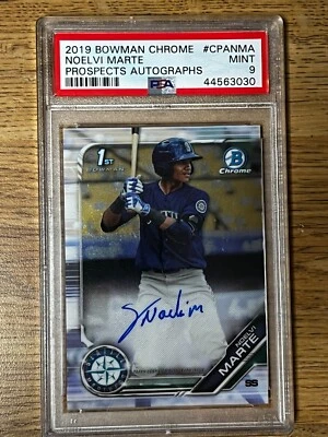 2019 BOWMAN CHROME Noelvi Marte 1ST PROSPECT AUTO #CPA-NMA PSA 9 MINT - Image 1 of 2