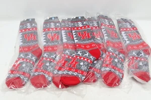 7 Pairs of For Bare Feet Ugly Holiday Sweater Crew Sock NCAA Houston Cougars LG - Picture 1 of 3