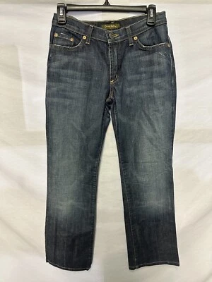 Pantalones de mezclilla David Kahn tiro medio pierna recta para mujer talla 2 azul algodón Foto 1 de 4