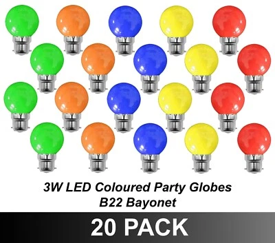 20 x 3W LED Color Fiesta Festón Luz Globos Bombillas Lámparas 240V B22 Bayoneta Foto 1 de 2