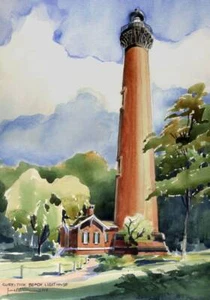 Currituck Beach Lighthouse Outer Banks NC Fridge Magnet. James Mann Watercolor - Picture 1 of 2