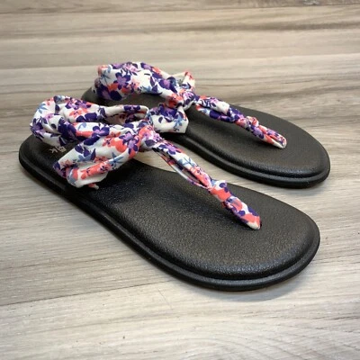 Sandalias Sanuk Yoga Mat Sling Chanclas Tanga Talla 6 Rosa Púrpura Floral EU 37 Foto 1 de 4