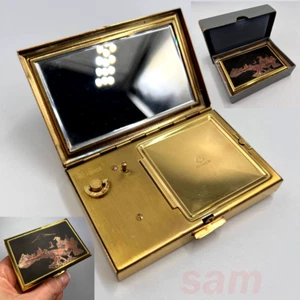 1960's Mechanical Musical Compact Vintage Cosmetic Powder Box Gold Tone Works - Picture 1 of 9