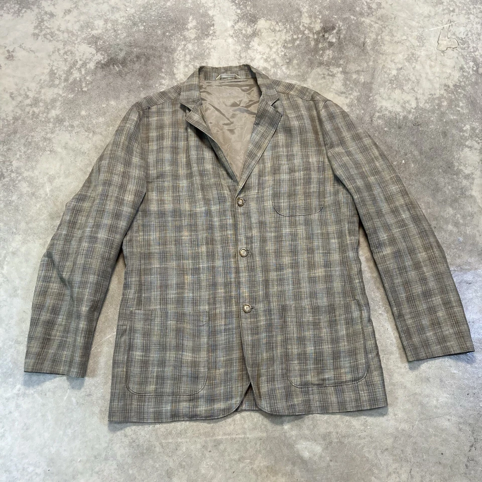 Tommy Bahama Blazer Mens Large Plaid Linen Silk Blend 3 Button Single Breasted - Image 1 of 4