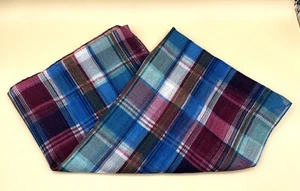Sheer Rectangular Scarf Plaid Fine Edge Blue/Red/White 58" x 15" READ SEE PICS - Picture 1 of 6